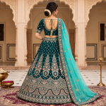 Teal Blue & Turquoise Heavy Embroidered Bridal Lehenga Choli with Dupatta - Image 2