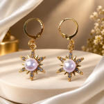 Rose Gold Pearl Sunburst Drop Earrings for Women – Crystal Stone Fashion Jewellery - Image 2