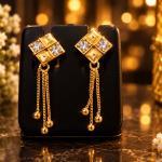 Gold-Tone Geometric Stone Chain Drop Earrings for Women