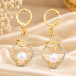 Gold Butterfly Pearl Drop Earrings