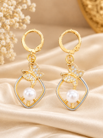 Gold Butterfly Pearl Drop Earrings