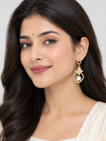 Gold Butterfly Pearl Drop Earrings - Image 3