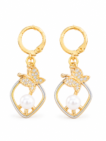 Gold Butterfly Pearl Drop Earrings - Image 4