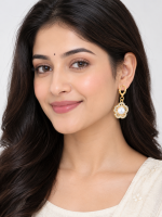 Gold Flower Pearl Drop Earrings for Women & Girls - Image 3