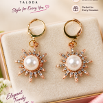Rose Gold Pearl Sunburst Drop Earrings for Women – Crystal Stone Fashion Jewellery