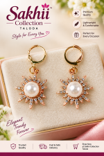 Rose Gold Pearl Sunburst Drop Earrings for Women – Crystal Stone Fashion Jewellery