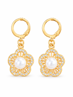 Gold Flower Pearl Drop Earrings for Women & Girls - Image 4